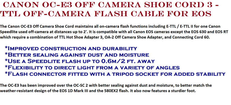 Canon OC-E3 Off Camera Shoe Cord 3 - TTL Off-Camera Flash Cable for EOS Cameras