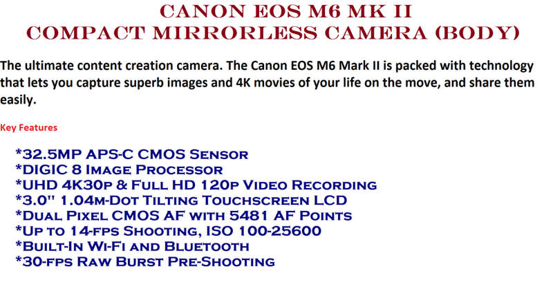 Canon EOS M6 Mk II 32.5MP Compact Mirrorless Camera (Body Only)