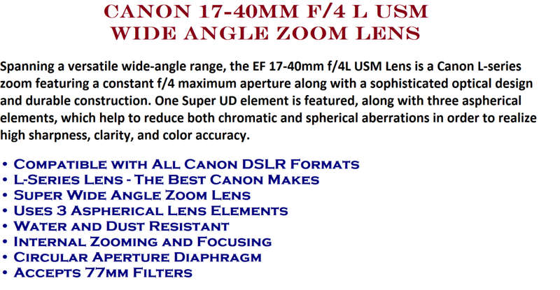 CANON 17-40mm F/4 L USM WIDE ANGLE ZOOM LENS