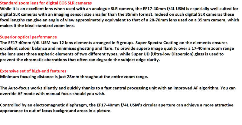 CANON 17-40mm F/4 L USM WIDE ANGLE ZOOM LENS