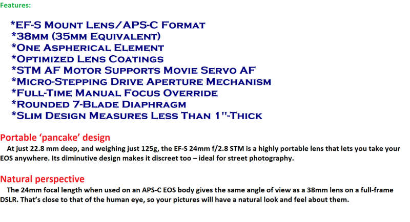 Canon EF-S 24mm f/2.8 STM Pancake Lens