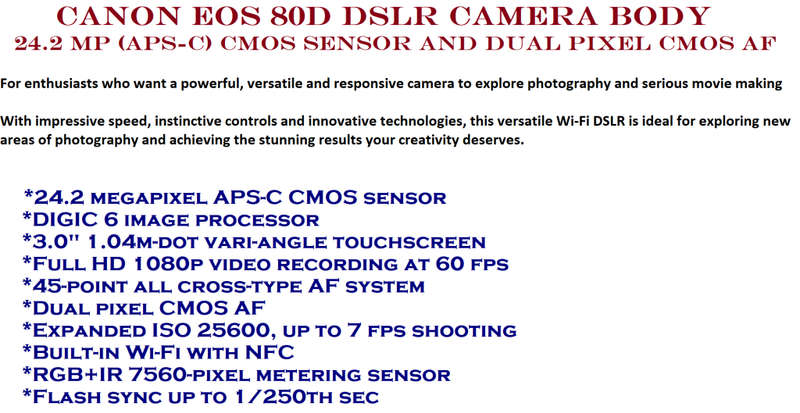 Canon EOS 80D DSLR Camera Body with 24.2 Megapixel (APS-C) CMOS Sensor and Dual Pixel CMOS AF