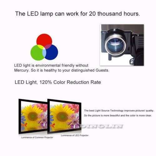 HD 1080P Mini Projector LED Home Theater Multimedia VGA USB SD AV HDMI