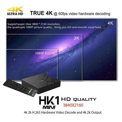 HK1 Mini Quad Core 2+16GB 4K HD WiFi TV Set-Top Box Media Player for Android 9.0