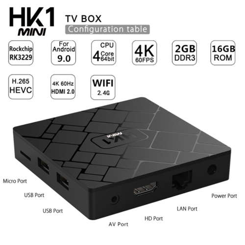 HK1 Mini Quad Core 2+16GB 4K HD WiFi TV Set-Top Box Media Player for Android 9.0