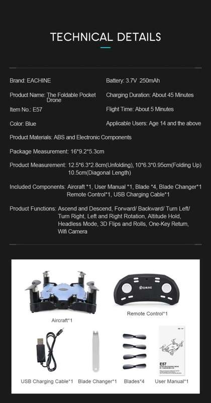 Eachine E57 WiFi FPV Selfie Drone With 720P Camera Auto Foldable Arm Altitude Hold Mini RC Drone
