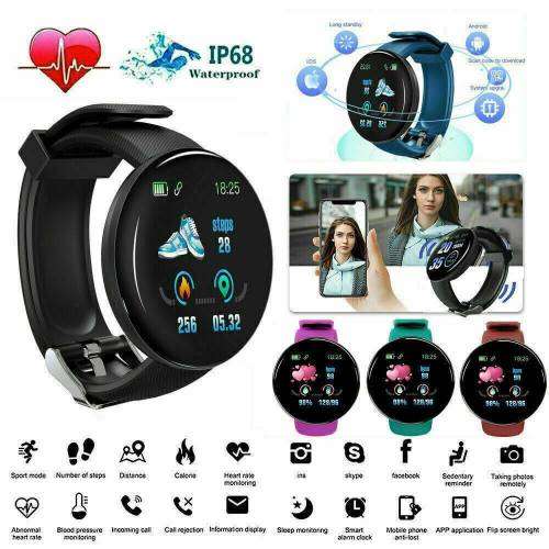 Hot Drogontech Round Screen D18 Smart Watch Waterproof Watches Fitness Wrist Band - Multi Colous