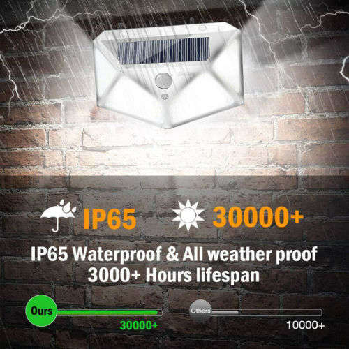 100 LED Solar Power PIR Motion Sensor Wall Lights Outdoor Garden Waterproof Lamp