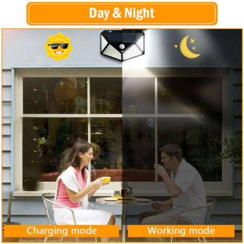 100 LED Solar Power PIR Motion Sensor Wall Lights Outdoor Garden Waterproof Lamp