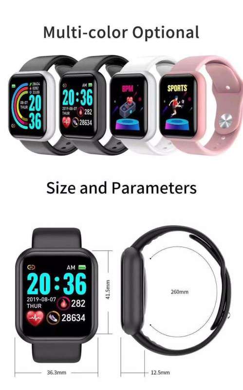 D20 Pro Smart Watch Y68 IP67 Waterproof Bluetooth Fitness Tracker Sports Watch Heart Rate Wristband