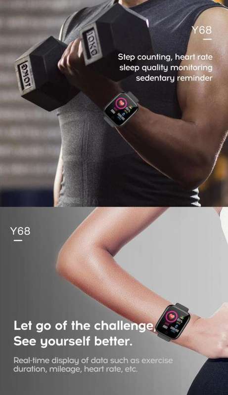 D20 Pro Smart Watch Y68 IP67 Waterproof Bluetooth Fitness Tracker Sports Watch Heart Rate Wristband
