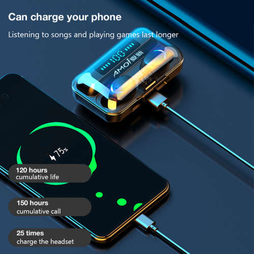 F9-9 Bluetooth 5.0 TWS Waterproof 8D Touch Button Earbuds also work as Power Bank