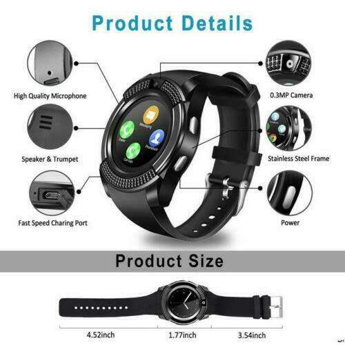 V8 Bluetooth Camera Smart Wrist Watch with sim slot
