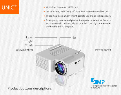UNIC UC28C Latest mini led video projector HD 1080p support mobile projector, USB, TF Card