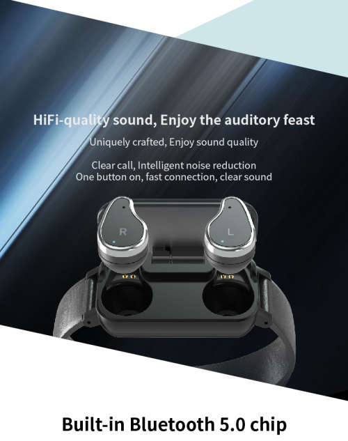 2 in 1 T89 TWS Smart Bracelet Tracker and Smart Watch in one with Binaural Earphone - Black