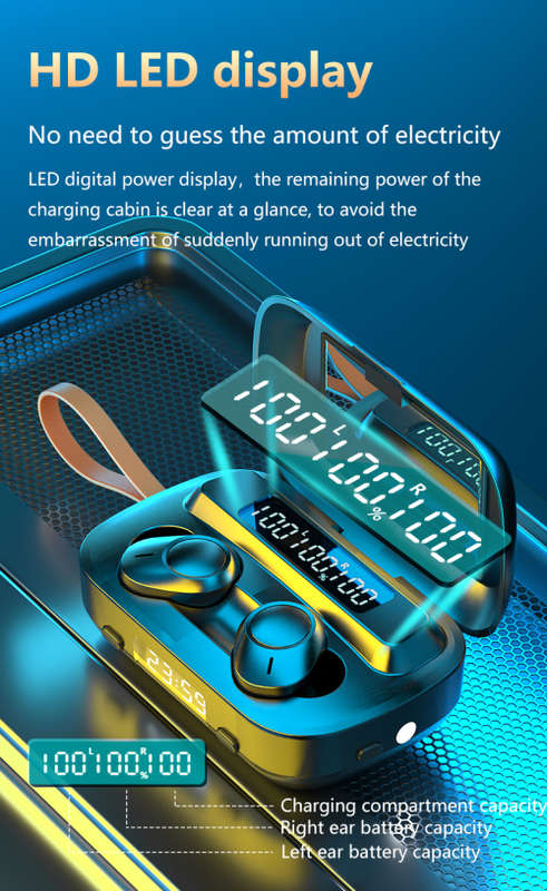 Latest M13 Sport Bluetooth Wireless Earphone with Mirror Clock Flashlight 4 in 1 Tws Earbuds Headset