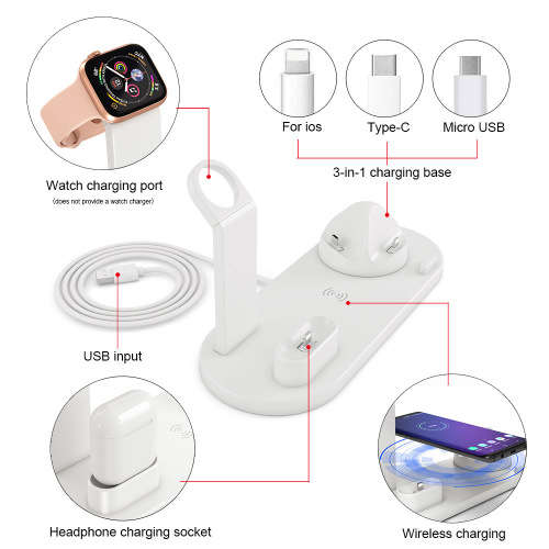4 in 1 Multi-Functional QI Fast Wireless charging dock station - Black and White