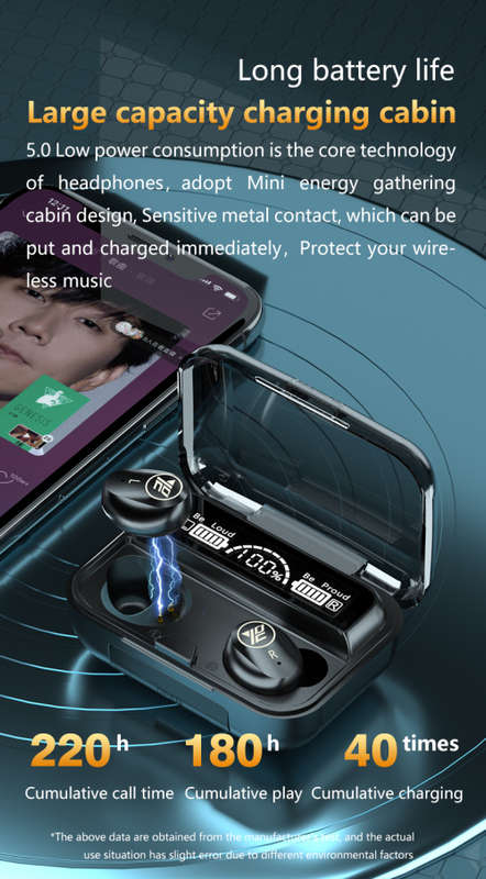 M16 Large-screen LED Digital Display TWS Earbuds Headphone Bluetooth Mobile Phone