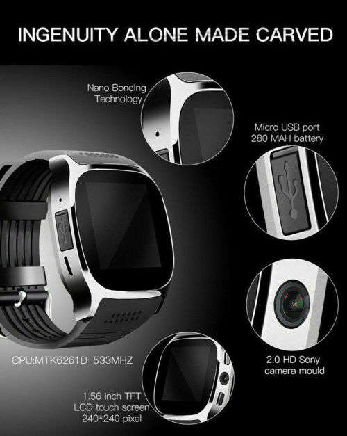 T8 Bluetooth Smart Watch Phone Mate SIM Card Pedometer