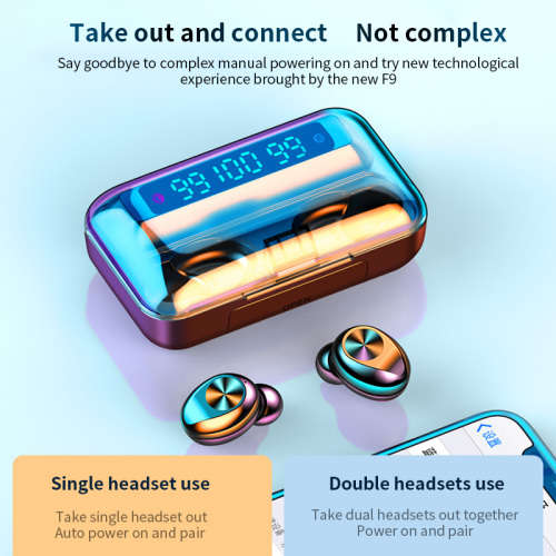 F9-10 TWS Wireless Headphones BT 5.0 with Mic IPX7 Waterproof Touch Control 2000mAh Mobile Power Cha