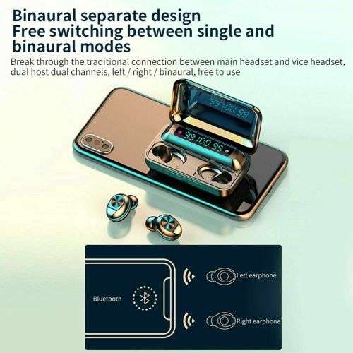 F9-10 TWS Wireless Headphones BT 5.0 with Mic IPX7 Waterproof Touch Control 2000mAh Mobile Power Cha