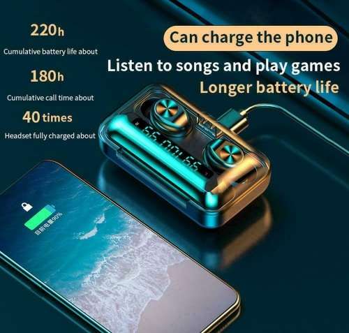F9-10 TWS Wireless Headphones BT 5.0 with Mic IPX7 Waterproof Touch Control 2000mAh Mobile Power Cha