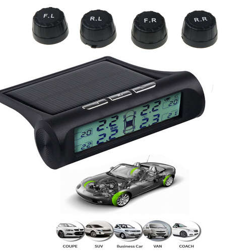 Tyre Pressure Monitoring System TPMS Solar Power Universal Wireless with 4 External Sensors Monitor