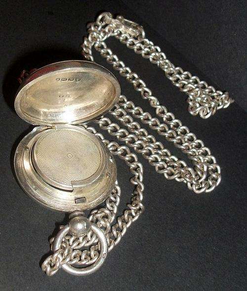 RARE 1881 Sterling Silver Sovereign Holder with Chain by William Hair Haseler Birmingham with Queen