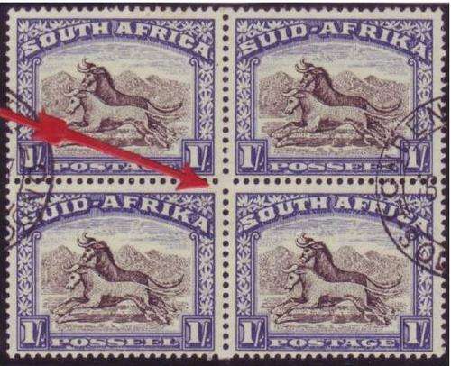Union Screened Pictorials 1/ Blk of 4 VFU With missing perf in centre Scarce!!!