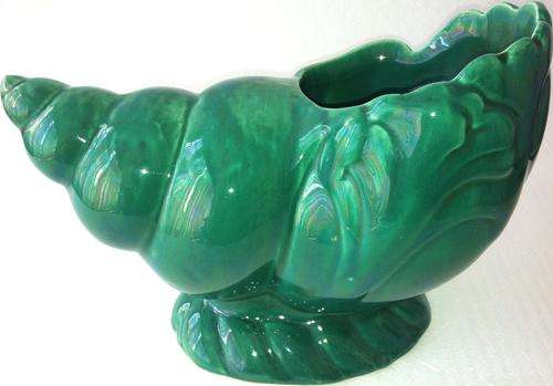 AMAZING! LARGE LUCIA WARE GREEN CONCH SHELL VASE!