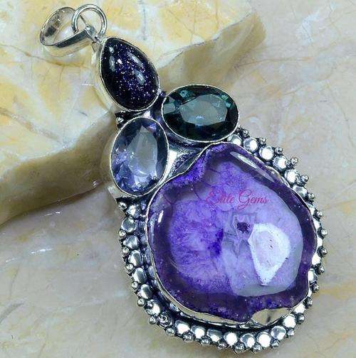 ABSOLUTELY HUGE! AWESOME DRUZY AGATE & SUN SITARA PENDANT 3 1/4"