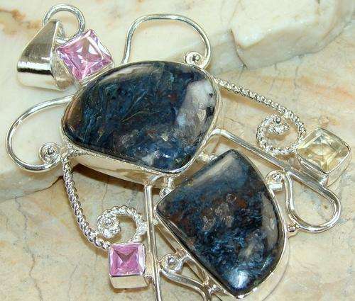 STUNNING PIETERSITE, KUNZITE, CITRINE Sterling Silver pendant!