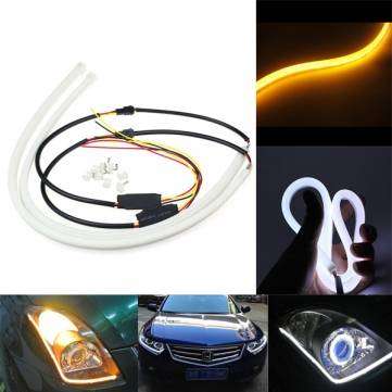 2 X 60CM Car White Yellow LED Turn Daytime Running Soft Tears Strips Guide Lights