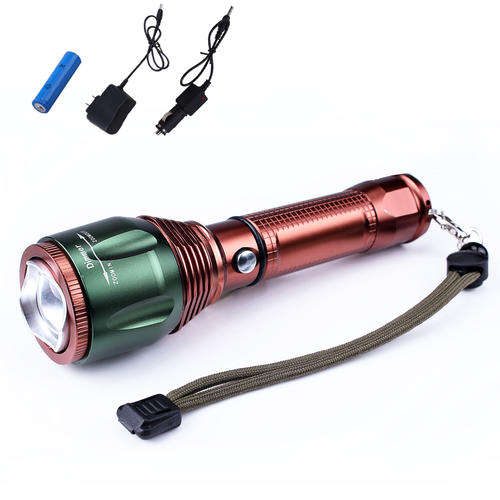 1800 Lumens LED Rechargeable Zoomable Flashlight Torch With Car Charger