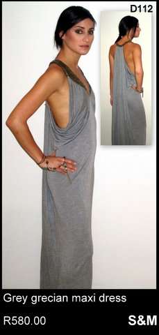 Grey floor length dress with beaded/sequined back detail
