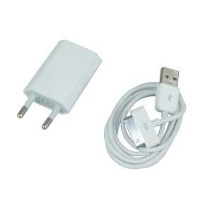 Usb Cable + EU Wall Charger for Apple iPhone, iPod NEW (OEM)