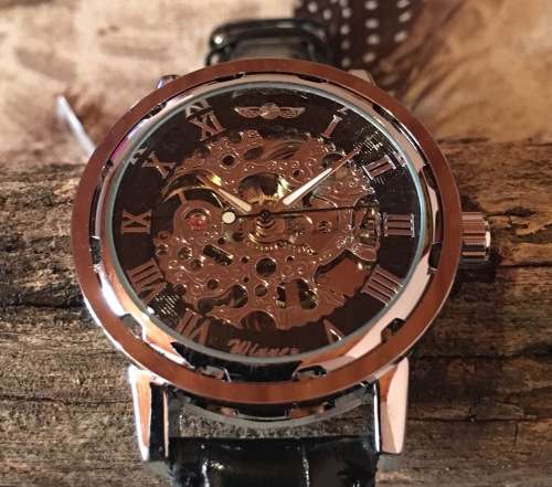 Winner Stainless Steel Skeleton Mechanical Watch.