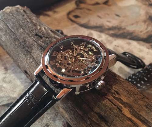 Winner Stainless Steel Skeleton Mechanical Watch.
