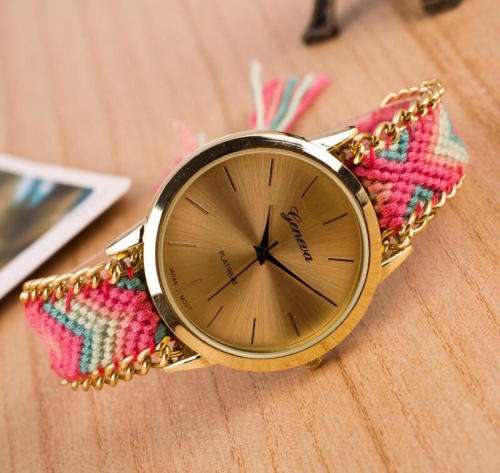 Geneva Ladies Hand-Woven Bracelet Watch