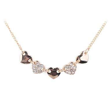 Gold Plated Five Hearts Crystal Alloy Necklace #