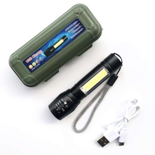 Mini LED Flashlight Torch USB Rechargeable Built-in Battery Zoomable Function