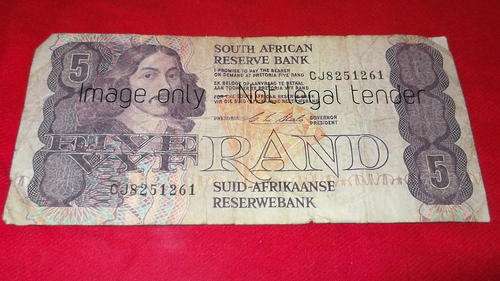 Five Rand Note Issued South African Reserve Bank Signed By C L Stals