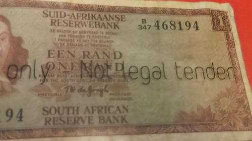 One Rand South African Bank Note Signed T W De Jongh