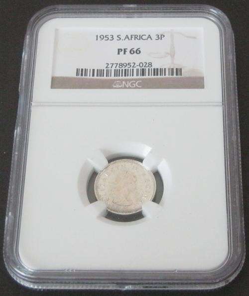 **2nd Finest Grade**1953 Three Pence NGC Graded PF66 @ R1 Start