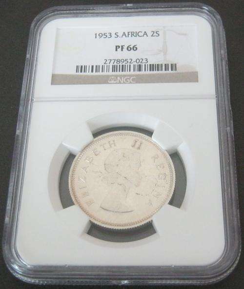 1953 SA Union Silver 2 Shilling NGC Graded Proof 66 -GEM PROOF@@@ R1 Start