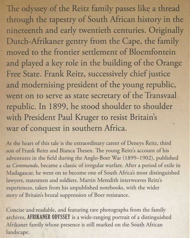 AFRIKANER ODYSSEY: THE LIFE & TIMES OF THE REITZ FAMILY by Martin Meredith
