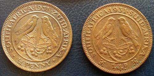 1931 x 2 The Zuid and the Suid Coins Farthing The Quarter Penny Mintage Only 154233