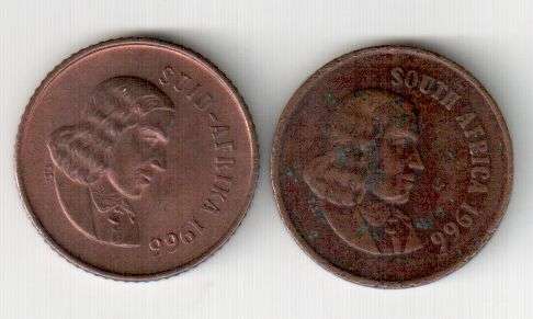 1966 Afr. and Eng. 1 cent coins