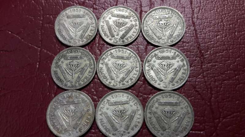 9 x 1951 3d Tickey Penny