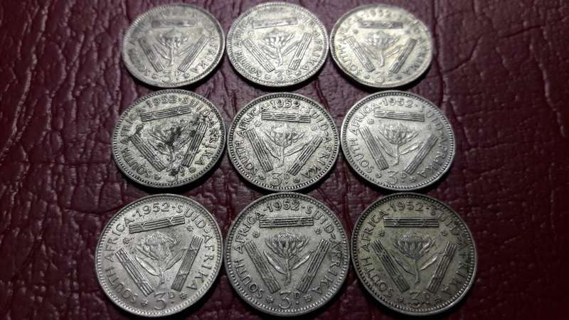 9 x 1952 3d Tickey Penny